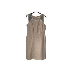Ann Taylor Loft Dress Womens Size 2 Beige 100% Linen Sleeveless Sequin Sheath